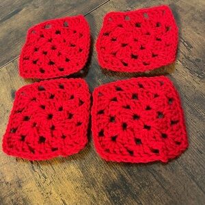 NWT Knana Knots, Granny Squares, Lot Set of 4, Red, coasters, project crafts